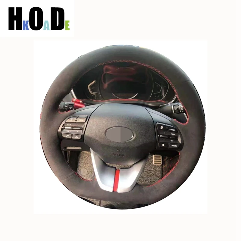 For Hyundai Veloster Elantra I30 20172020 Diy Handsewing Black Suede Car Steering Wheel Cover