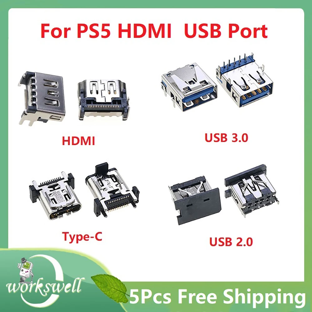 Original New 5Pcs/Lot For PS5 HDMI USB Port Jack Type-C Super USB 3.0 2.0 Socket For PlayStation 5 Console Connector Replacement