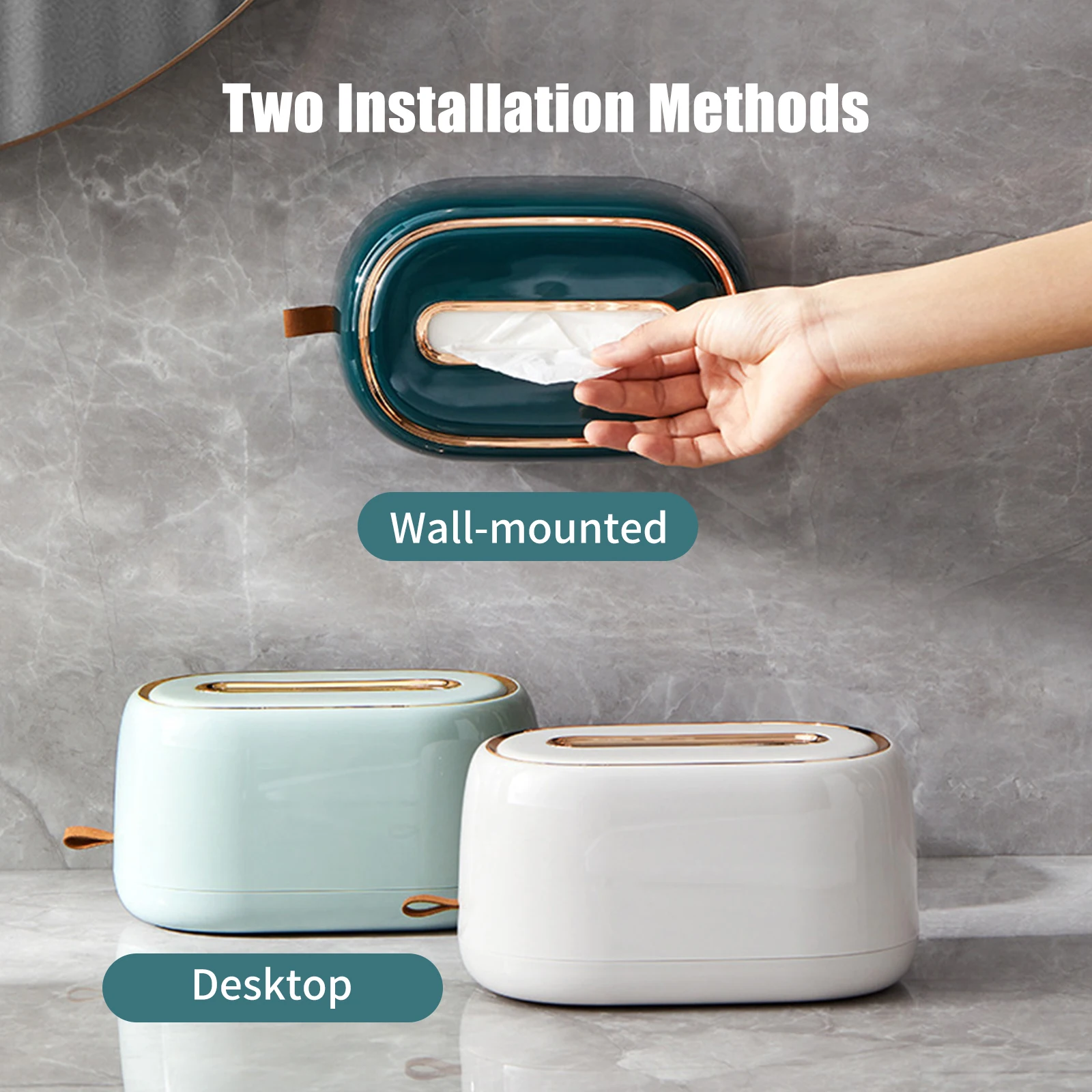 Tissue Box Holder With Spring Desktop Wall-mounted Tissue Box Cover Paper Towel Dispenser Paper Extraction Dispenser for Car 2