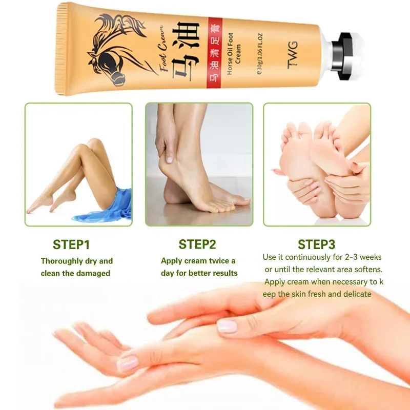 Foot Cream Anti Crack Foot Cream Heel Cracked Repair Horse Oil Cream Smooth Removal Dead Skin Callus Anti-Drying Hand Feet Skin Care 30g