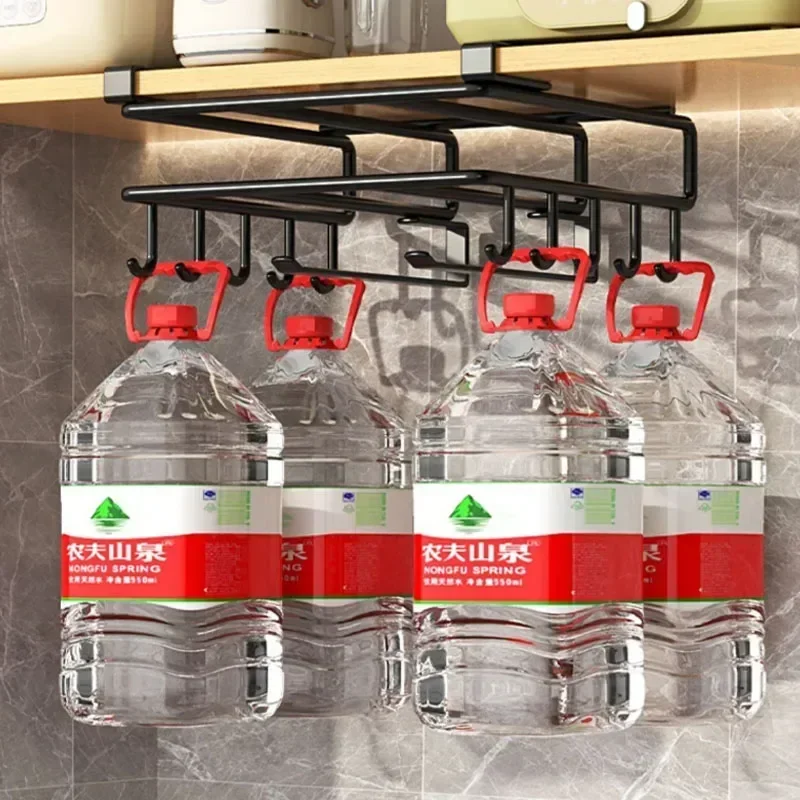 Kitchen Hanging Organizer Rack with Hooks Under Cupboard Paper Towel Rags Hanger Cutting Board Pot Cover Holder Storage Shelf 5