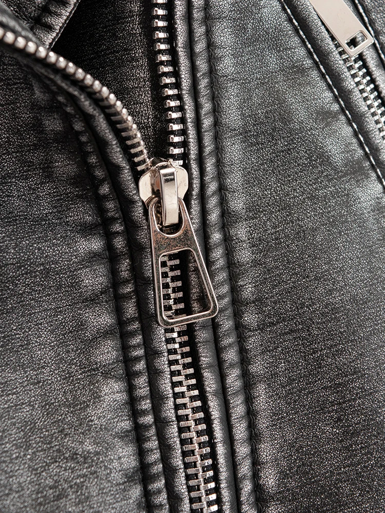 Women Loose Pu Faux Leather Short Jacket with Belt Streetwear Female Moto Biker Zipper Lapel Coat Outwear leather jacket women