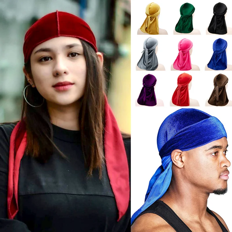 Novo Unisex Cor Sólida Veludo Suave Longtail Pirate Hat Respirável Bandana  Durag Fita Longa Cabo Baotou Headband Du-Rag - AliExpress