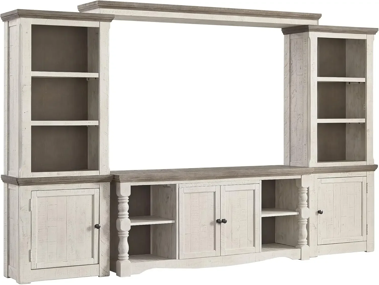 Havalance Modern Farmhouse Right Pier Cabinet, Shelves for Storage, Weathered Gray Vintage White, cabinet , furniture - Image 6