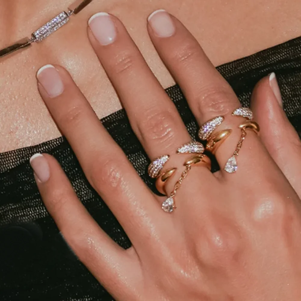 2025 New Luxury CZ Open Adjust Finger Ring for Women Girl Elegant Gold Color Micro Pave White Tear Drop Cubic Zirconia Rings 5