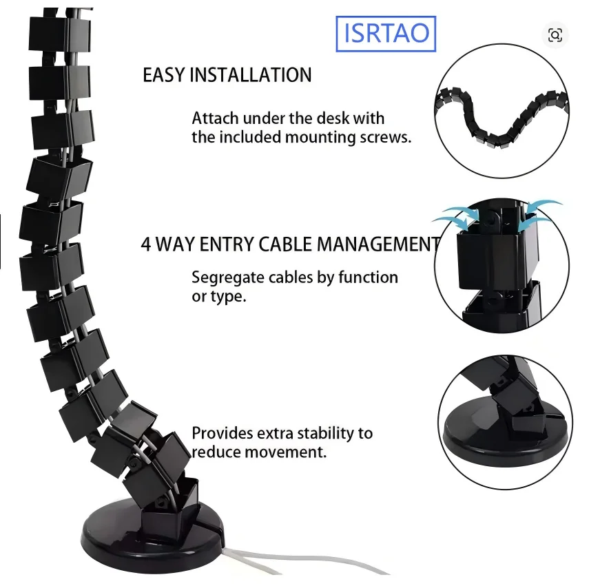 ISRTAO under Desk Cable Management Tray Snake Cable Organizer Workstation Cable Spine Wire Management System for Desktop