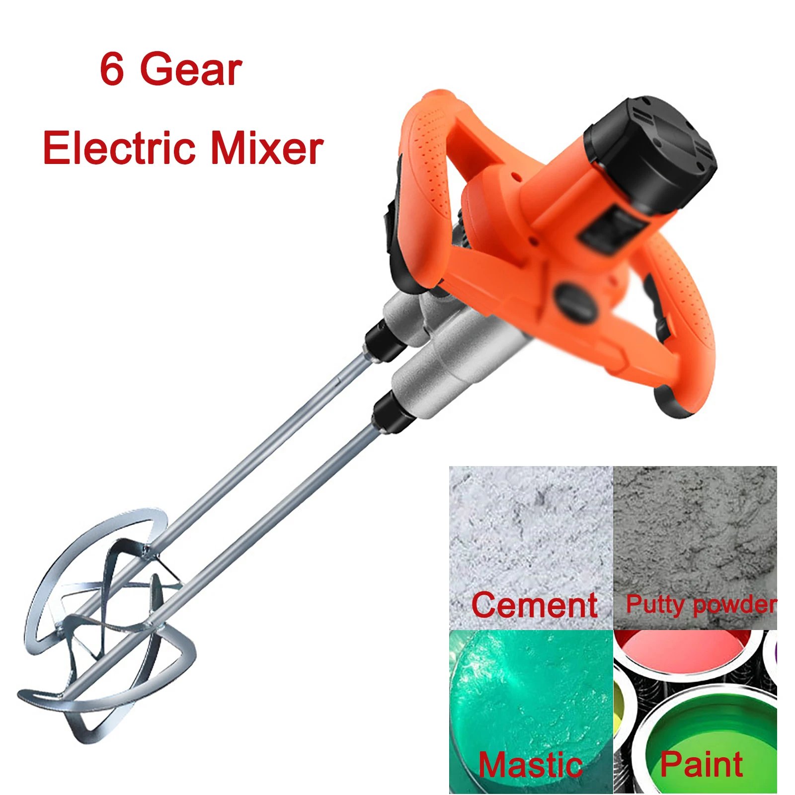 

2500W Hand-held Electric Mixer Mixing Machine Paint Putty Cement Concrete Double Rod Electric Mixer 6 Speed Optional 220V