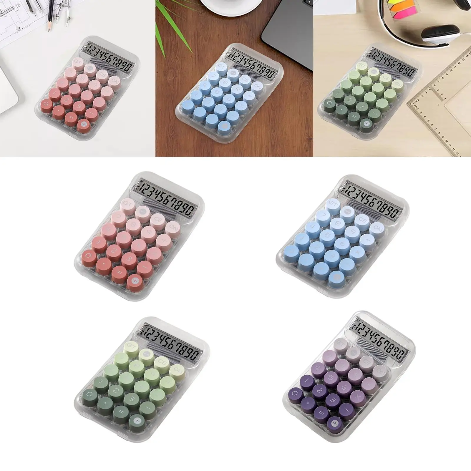 Calculator with Mechanical Buttons Easy to Read Cute Bottom Antiskid Retro with LCD Display for Daily and Basic Office Students