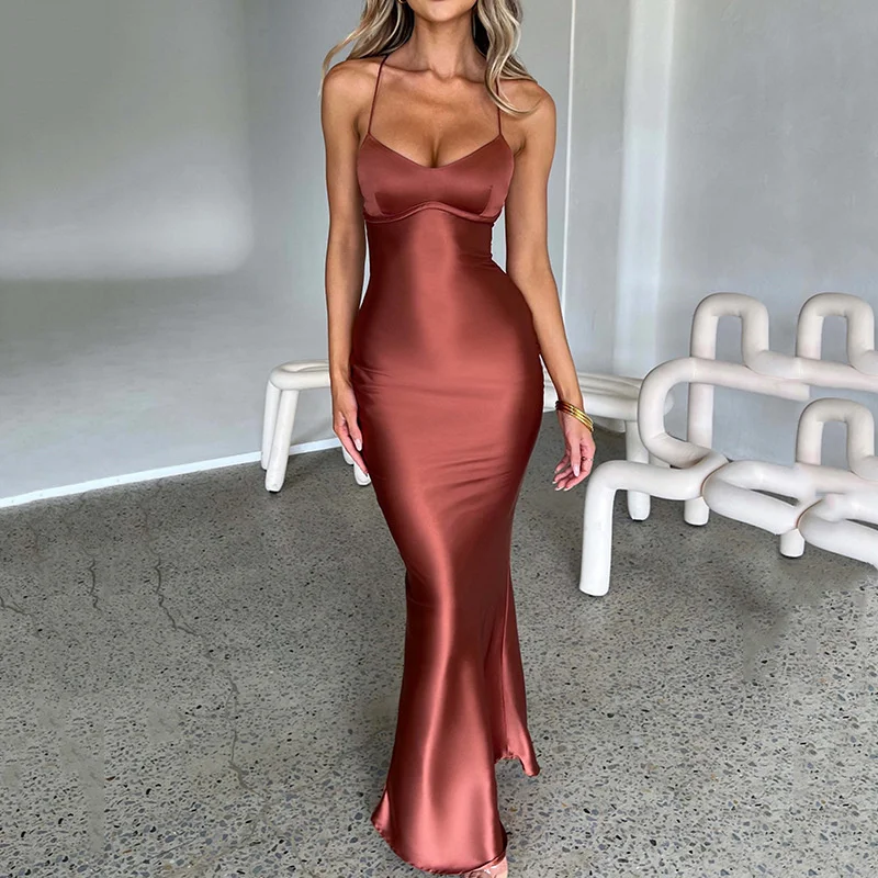 

Zabrina Satin Dresses Club Fashion Outfits Black Backless Spaghetti Strap Maxi 2022 Autumn Gown Chic Party Bodycon Dress Women