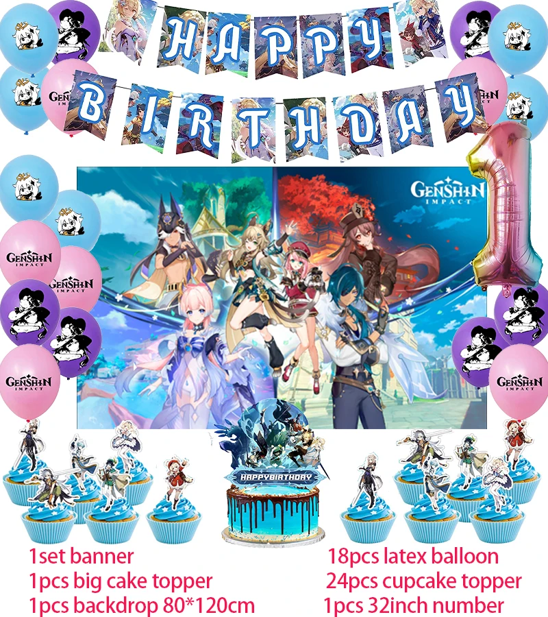Palloncini Genshin Impact Per Compleanno: Set Decorazione Festa Con Striscione E Topper Torta - 2