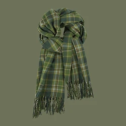 Luxurious Imitation Cashmere Women's Winter Scarf - Preppy Vintage Plaid Blanket Wrap Shawl - >8Y (Green)