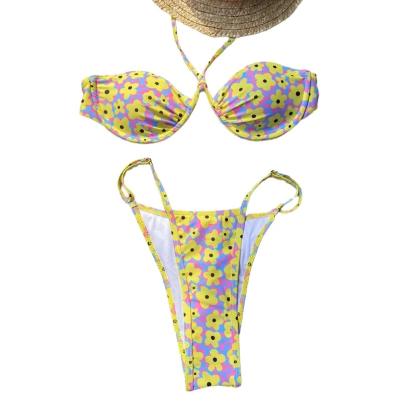 

Женский комплект купальника из двух частей с топом и трусами с воротником-халтер, купальный костюм с воротником-халтер и костюм