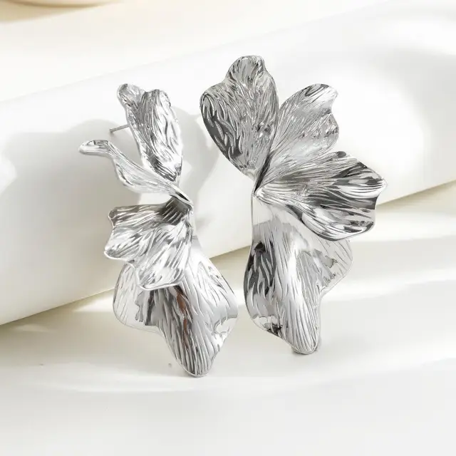 Boucles d'oreilles dorées en acier inoxydable pour femmes, Double couche, fleur à cinq pétales, Vintage, rayures, fleur, bijoux cadeaux