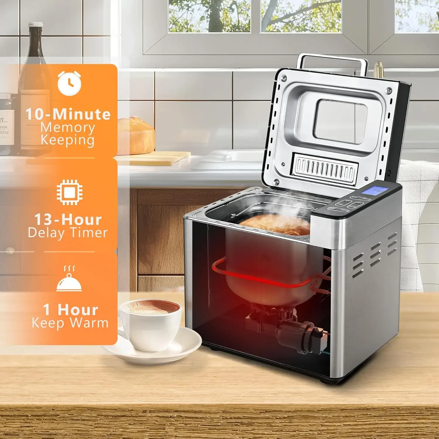 Bread Maker Machine 13 Program 2LB Bread Maker, Bread Machine with 3 Loaf Sizes and 3 Crust Colors, Breadmaker with Fruit & Nut 5