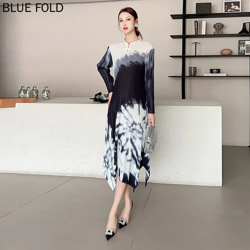 

Miyake/Плиссированное весеннее платье 2024, новое Плиссированное Платье с принтом, размера плюс, свободное и узкое, для путешествий, Maix, элегантное платье, Vestido