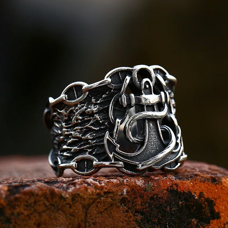

Stainless Steel Men Rings Viking Anchor Navy Ocean Luxury Punk Retro Unique for Biker Male Boyfriend Jewelry Gift Wholesale