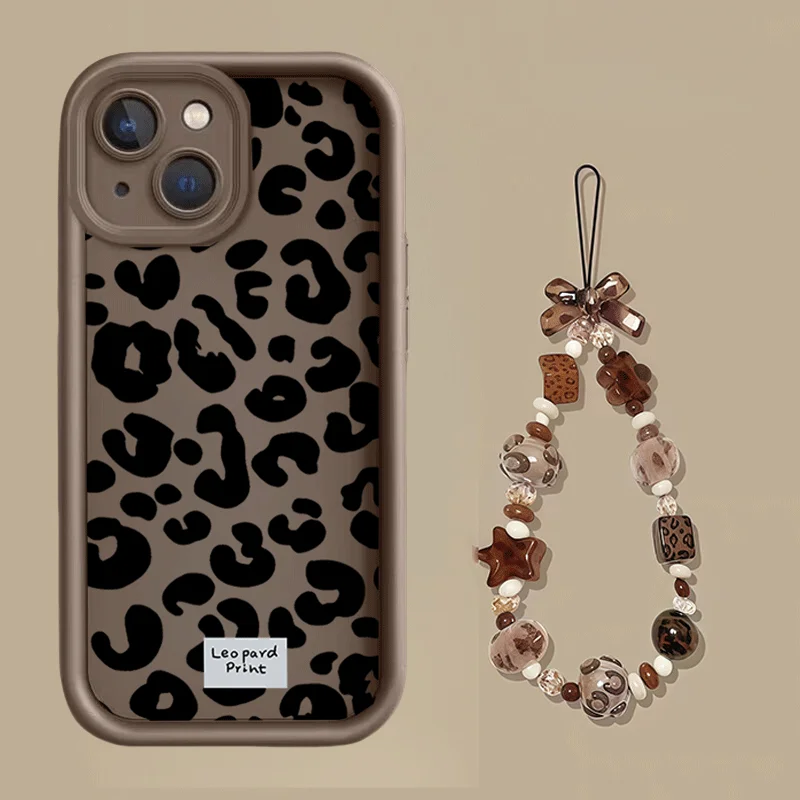 Leopard Print Hand Chain Phone Case Cover