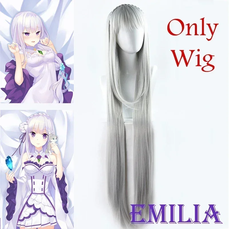 Re Zero Kara Hajimeru Isekai Seikatsu Emilia Cosplay Costumes Women Dress with Headdress for Halloween Party