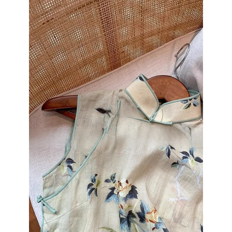 Chinese Retro Plate Buckle Waistcoat Women's Summer Vintage National Style Sleeveless Cheongsam Vest Top