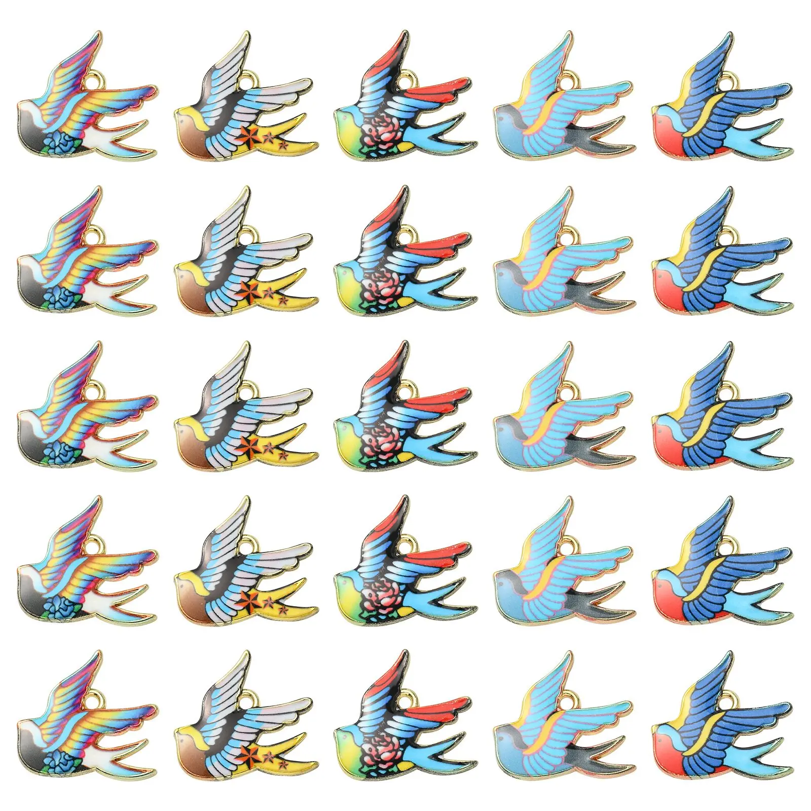 PandaHall 25Pcs 5 Styles Bird Charms Enamel Animal Charms Flying Animal ...