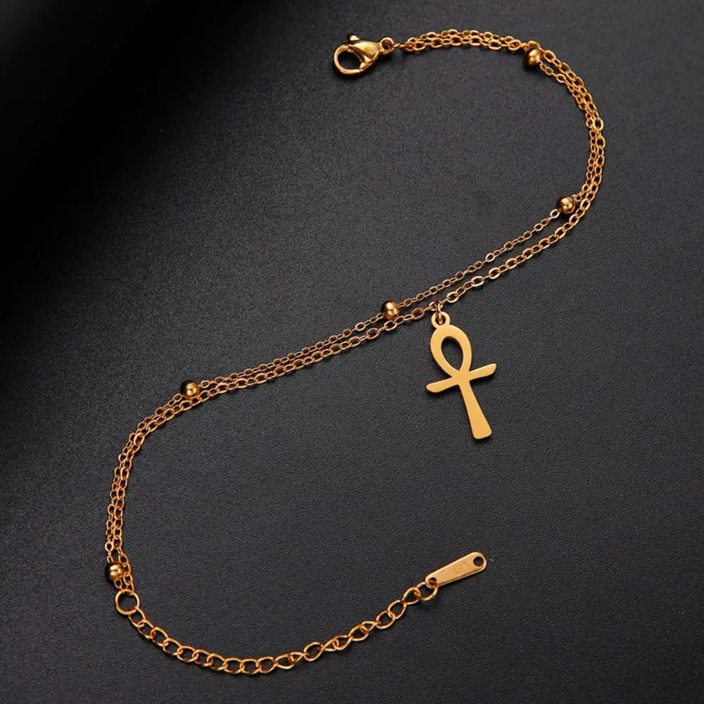 LIKGREAT Vintage Egypt Bracelet Ankh Charms Stainless Steel Bracelets Women Jewelry Double Chain Life Symbol Cross Amulet Anni - Image 6