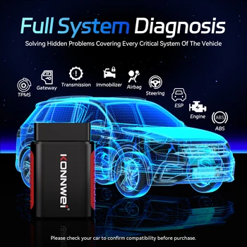 KONNWEI KDIAG Scanner OBD2 Completo Bluetooth per Diagnostica Auto, Lettore di Codici di Errore per ABS, SRS, Trasmissione e Motore
