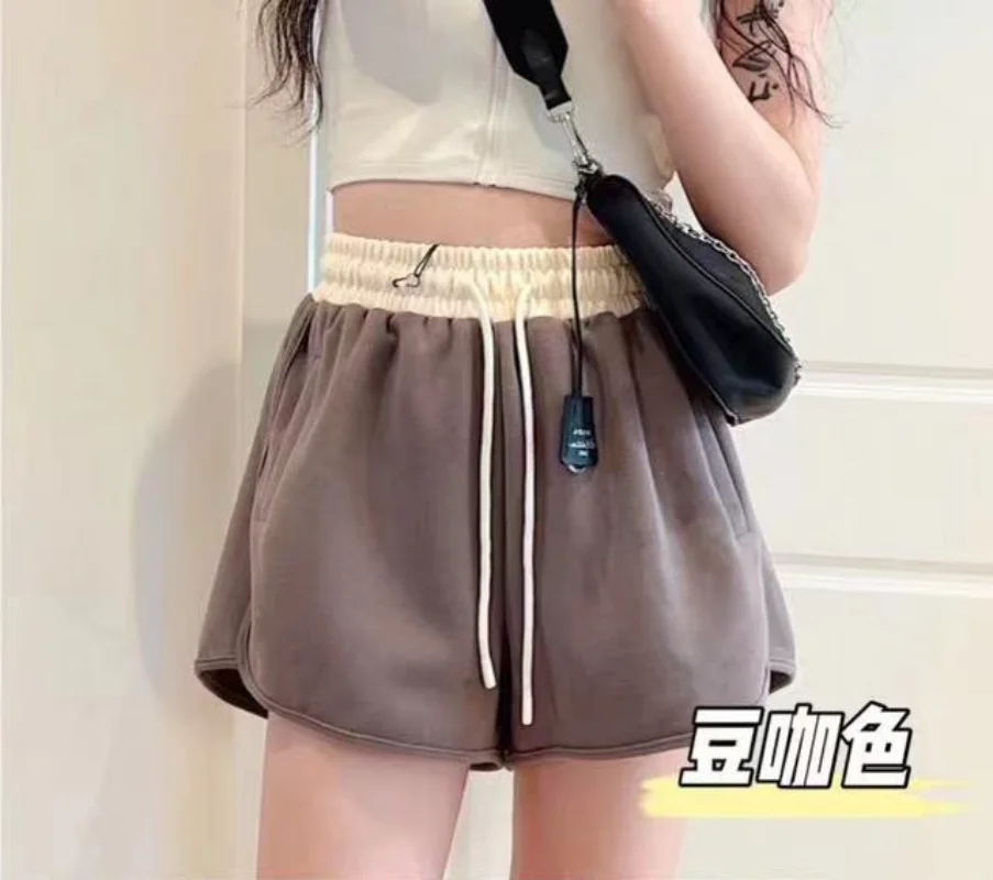Summer Shorts Simple Fashion High Waist Drawstring Straight Shorts Korean Style Patchwork Striped Loose Casual Sports Women