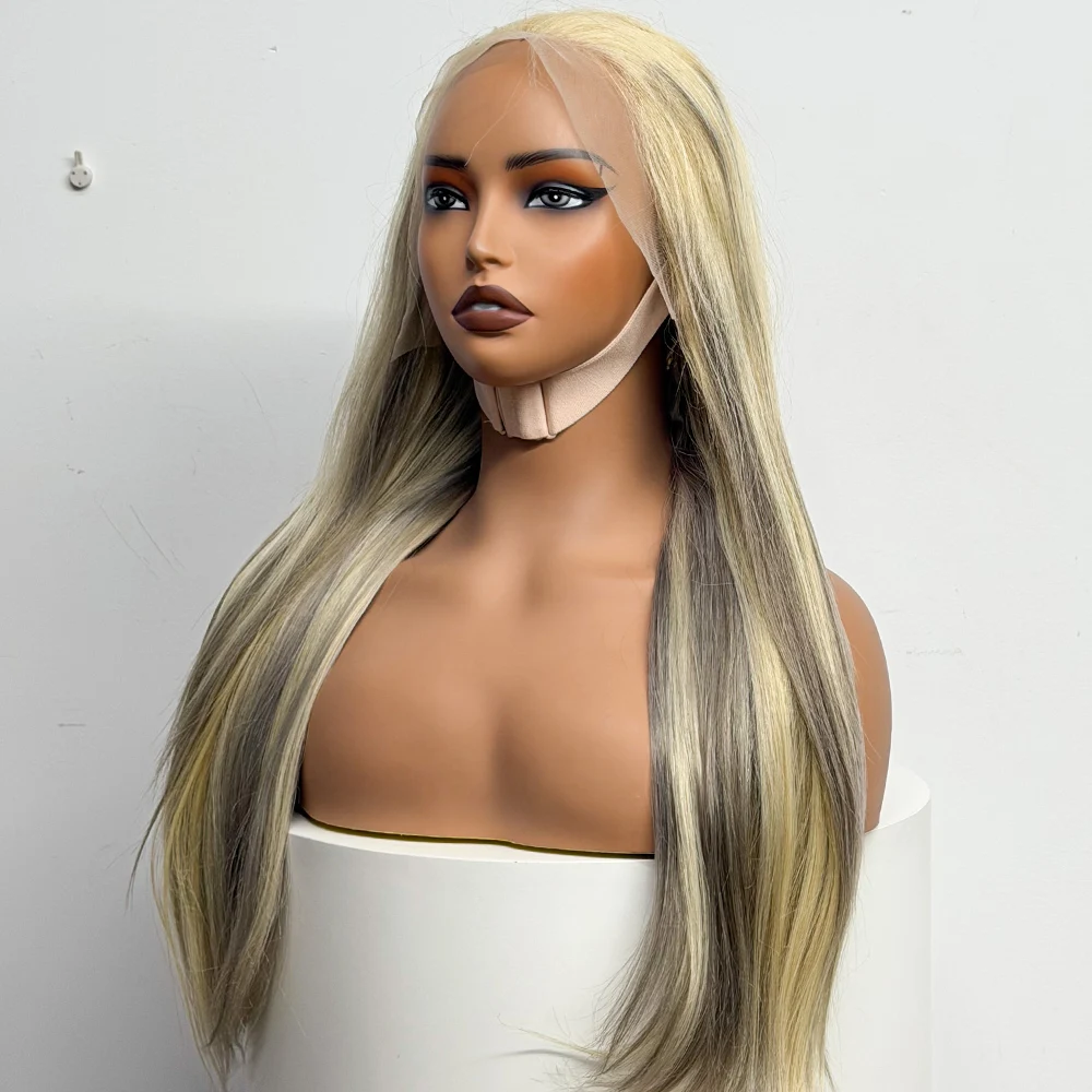 Highlight Blonde Wigs Human Hair Straight 250% Density 13X4 Lace Frontal #613 Ombre Colored  Straight Wigs For Women