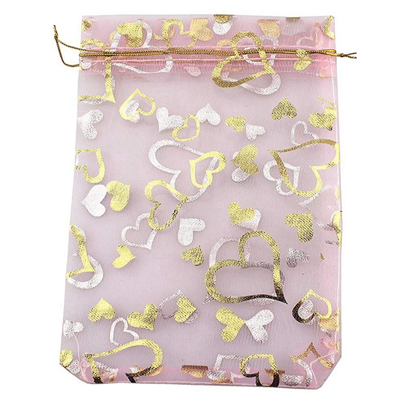 

Розовые сумки из органзы с принтом сердца, 200 шт., 9 х12 см, сумки для ювелирных украшений