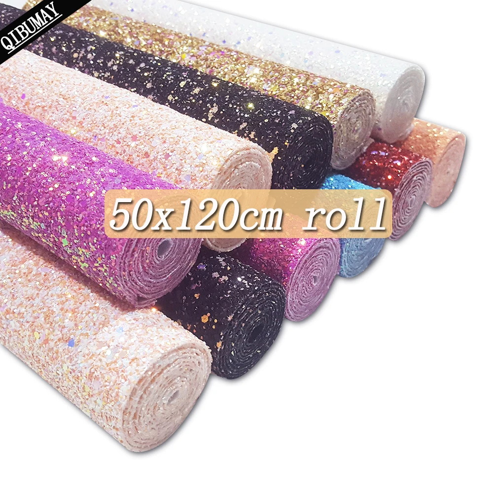 QIBU 50x120cm tlustý glittery textilie rolovat velký rozměr zlatý falešný kůže vedle ráhno pro brašna řemesel dekorace DIY vlasy luk příslušenství