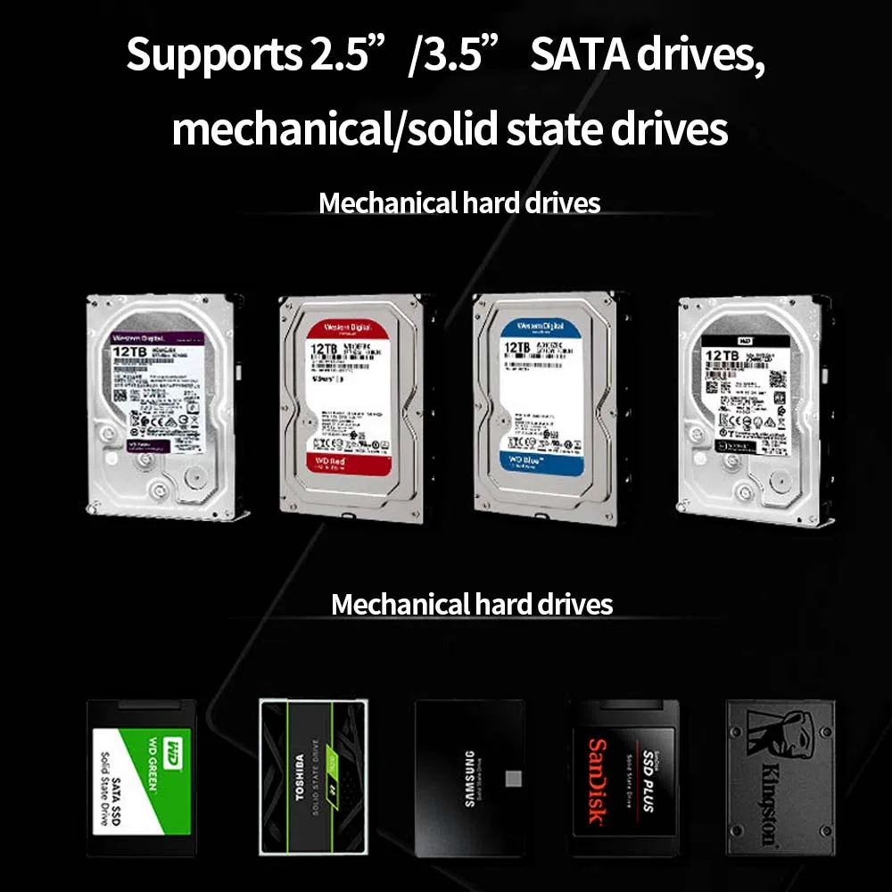 TISHRIC 외장형 하드 디스크 케이스 3.5 HDD SSD SATA-USB 3.0 3.1/Type C PC 노트북 컴퓨터 용 3.5 인치 하드 드라이브 인클로저 박스