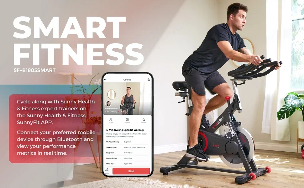Sunny Health Fitness Smart Indoor Cycle Bike with Bluetooth Fitness SunnyFIT App