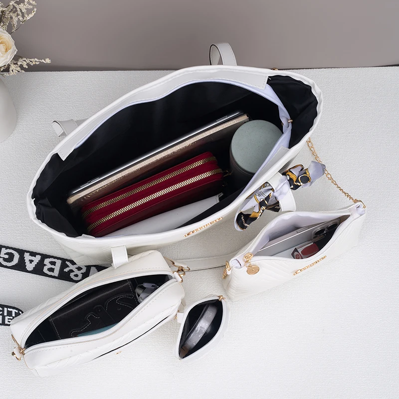 Wave pattern daily commuting large capacity tote bag handbag four piece set fashion - Image 5