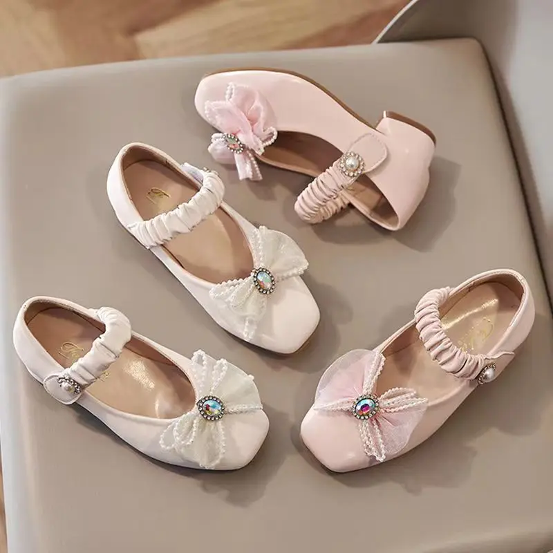

Girls' High Heel Leather Shoes Children's Spring and Autumn New Bow Fashion Single Shoes Girls' Dance Princess Shoes