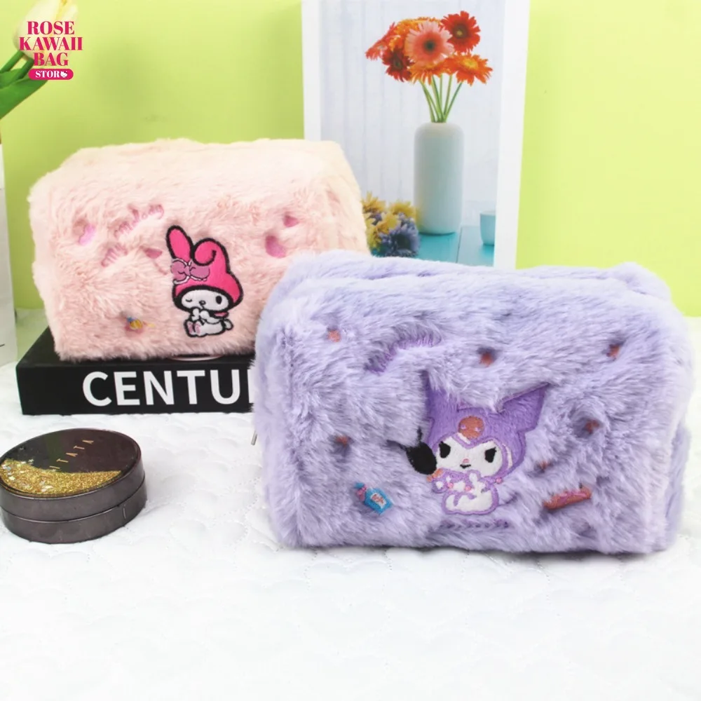 

Sanrio Plush Bag Kawaii Cinnamoroll Kuromi Melody Pencil Case Large Capacity Girls Make Up Sanrio Storage Bag Student Supplies