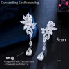 CWWZircons No Ear Hole Style Cubic Zircon Flower Drop Women Wedding Bridal Party Long Clip on Earrings without Piercing CZ274 6