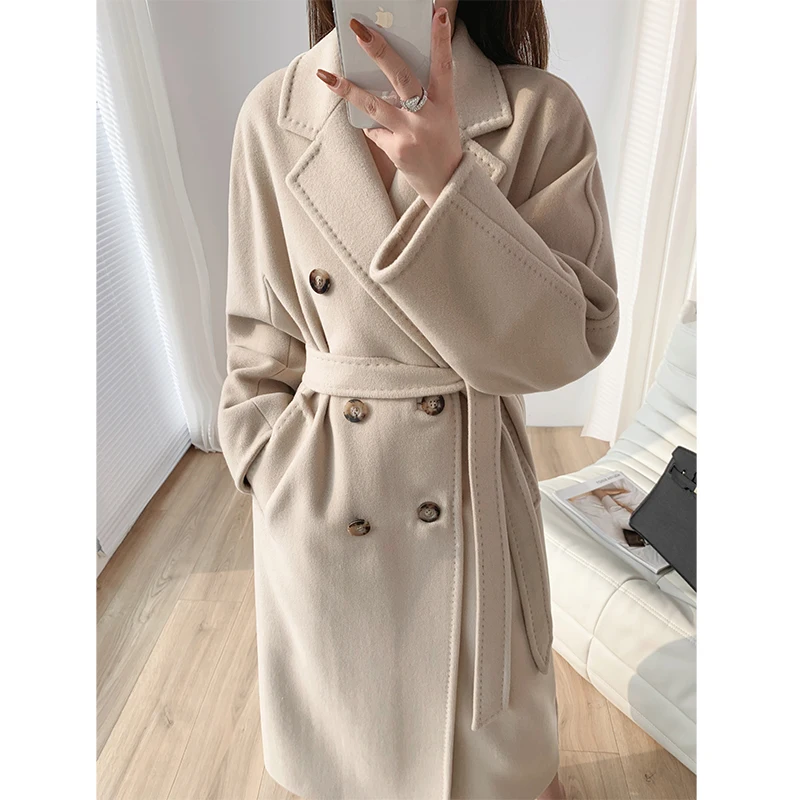 Italian Double-sided Cashmere Coat Women 101801 Autumn and Winter Essential Fashion New Tweed Jacket in The Long Section free delivery italian sheepskin men s leather jacket fashion casual large size warm loose lapel flight suit genuine leather coat