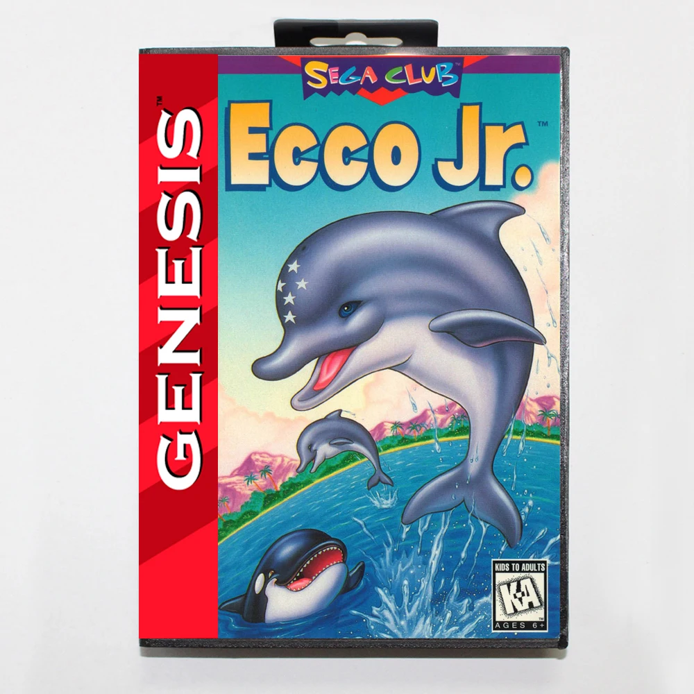 Tarjeta de juego Ecco Jr MD con caja US personalizada para consola Sega Genesis Megadrive de 16 bits