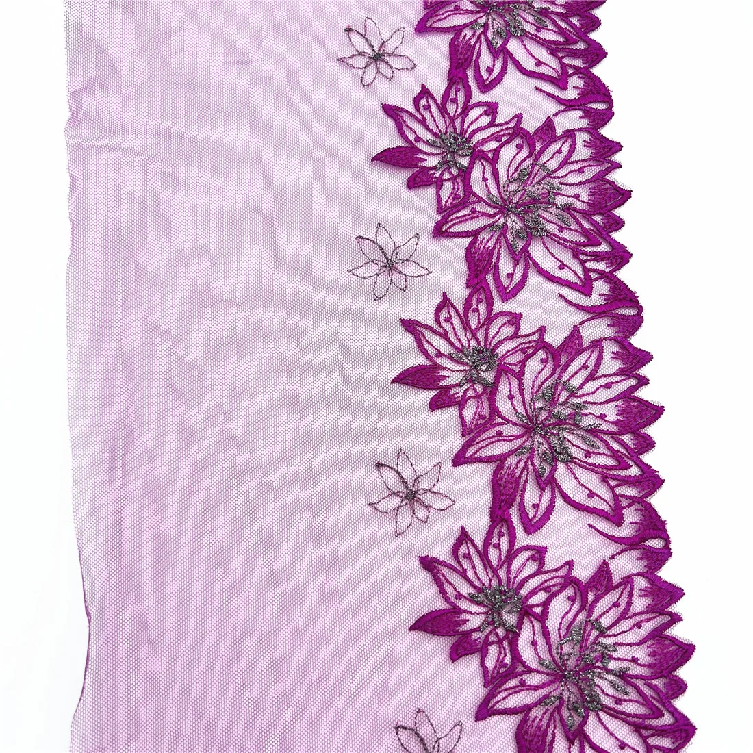 3y/lot Width 19cm Purple Violet Bit Silver Embroidery Lace Trim For Skirt Hem Clothes Sewing Material DIY Apparel Dress Fabric 5