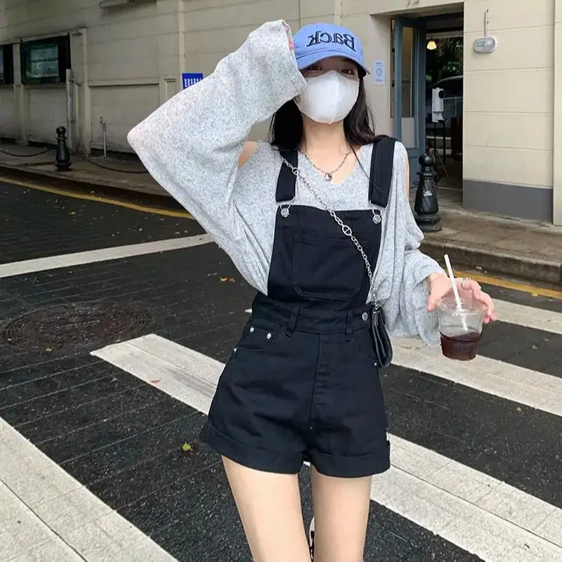 Strap Jeans Sunscreen Shirt Women Wide Leg Casual Summer High Waist Chic Korean Style Fashion All-Match Two Piece Set
