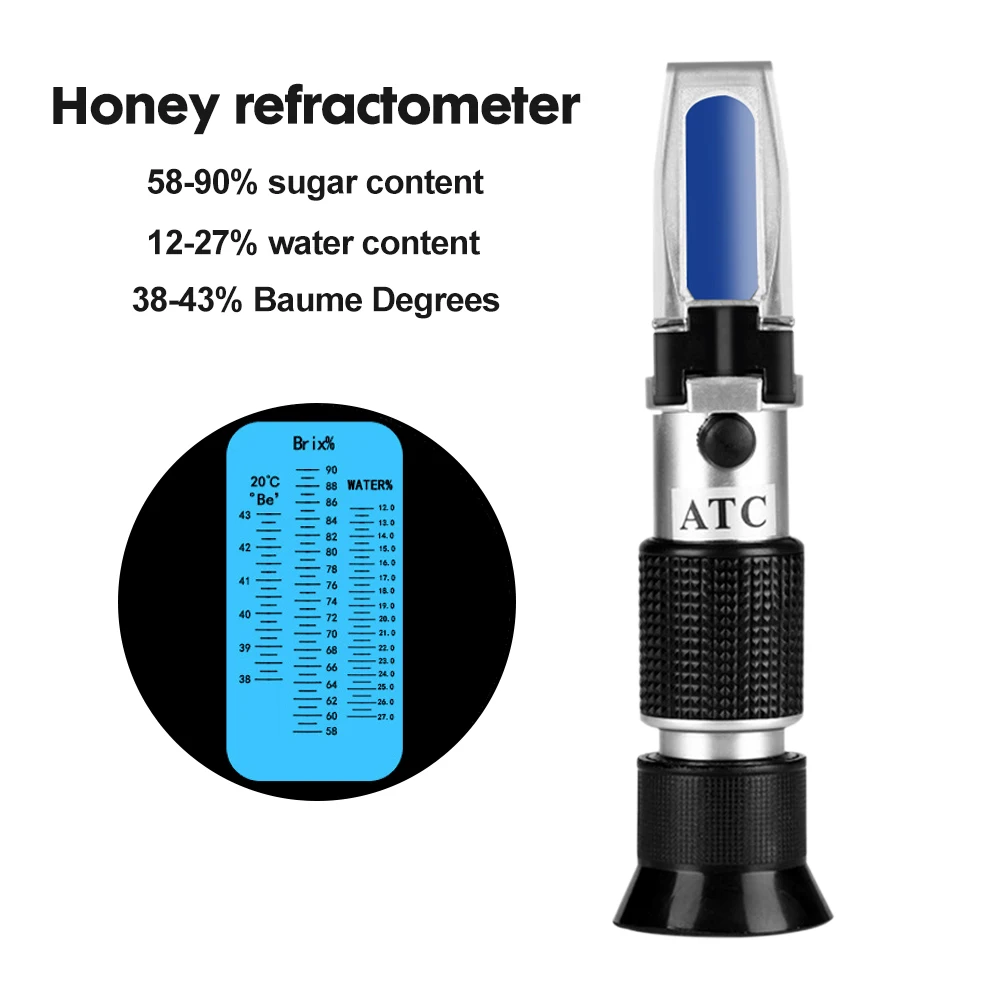 

58~92% Brix 38~43 Be Baume Honey Wine Refractometer ATC Portable Honey Refractometer Beekeeping Tester