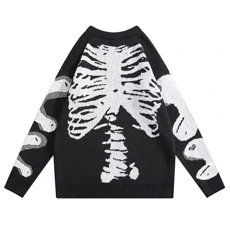 

Spring Mens Knitted Jumper Sweaters Hip Hop Darkness Skeleton Y2K Knitwear Streetwear Harajuku Fashion Casual Pullovers Clothing