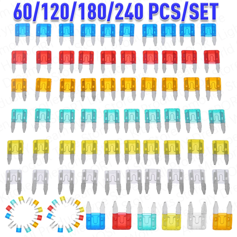 240-60PCS Mini Car Fuses Set 5A 10A 15A 20A 25A 30A Assortment Cars Safety Blade Mixed Kit For Auto Car Truck Accessories