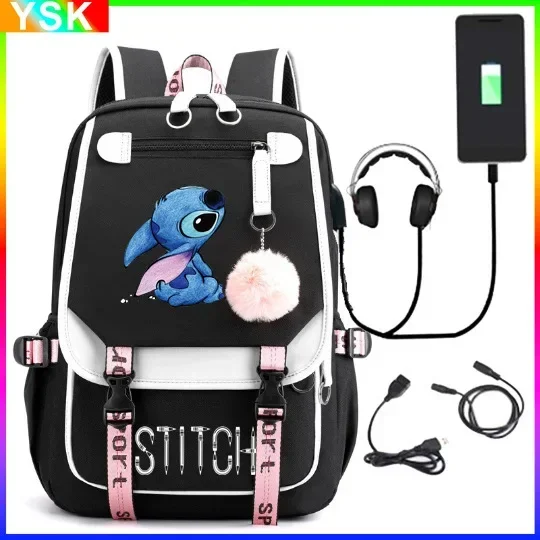 

Disney Lilo and Stitch Stitch USB Charging Schoolbag Male and Female Student Backpack Anime Cartoon School Bag Mochila