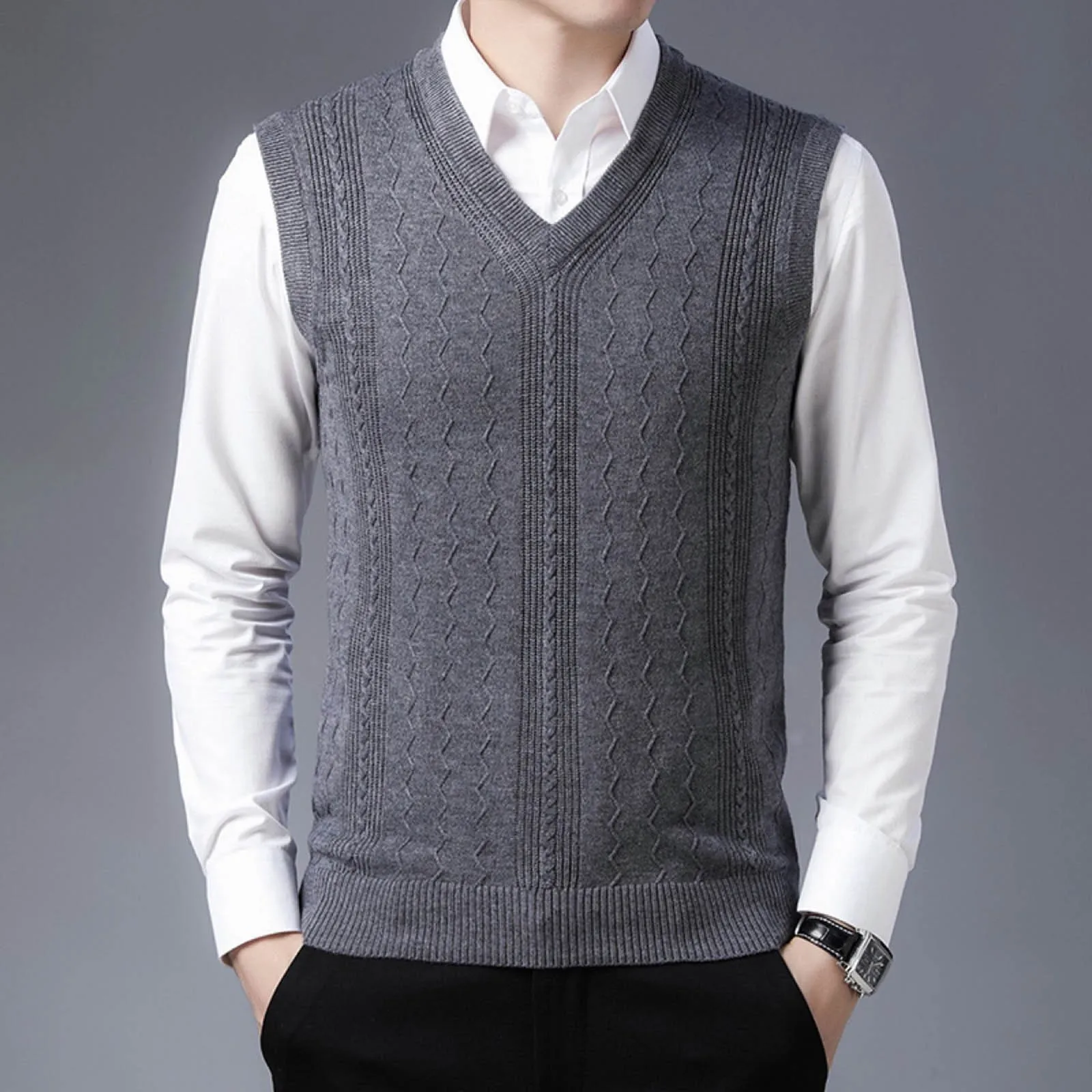 Jacquard V Neck Mens Sweater Vest Korean Fashion Casual Bottoming Shirt Sleeveless Men's Sweater Vest Outdoor Business