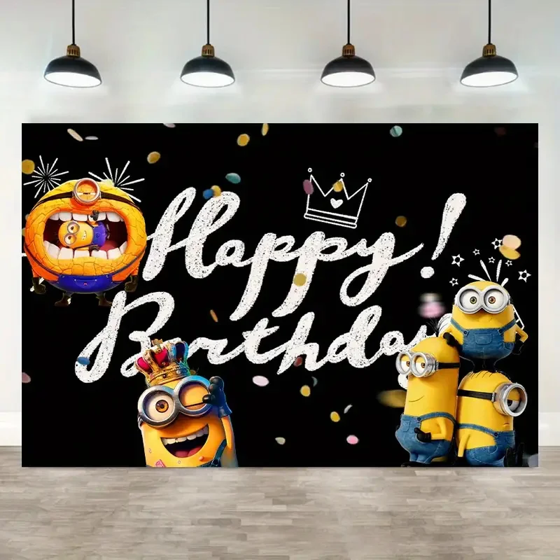 Description Picture 4 of itemIconic Brand Minions Birthday Cake Kids Birthday Party Backdrop Cloth Decoration Boys Girls Photography Props Baby Shower Banner