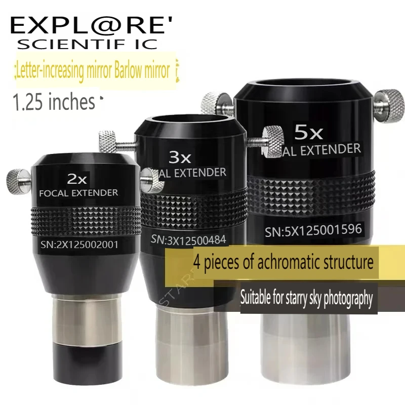 

Explore Scientific 1.25-inch 4-piece apochromatic 2x3x5x multiplier Barlow Mirror Astronomy Accessory for Deep space photography