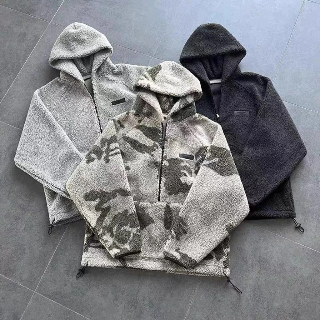 

Essentials Autumn Winter Men and Women Lamb Plush Coat Y2K Streetwear Chic Hoodies Loose Velvet Sweater Hooded Tops