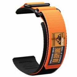 Nylon Velcro Loop Watch Strap, 22mm - 22mm (Black Orange)