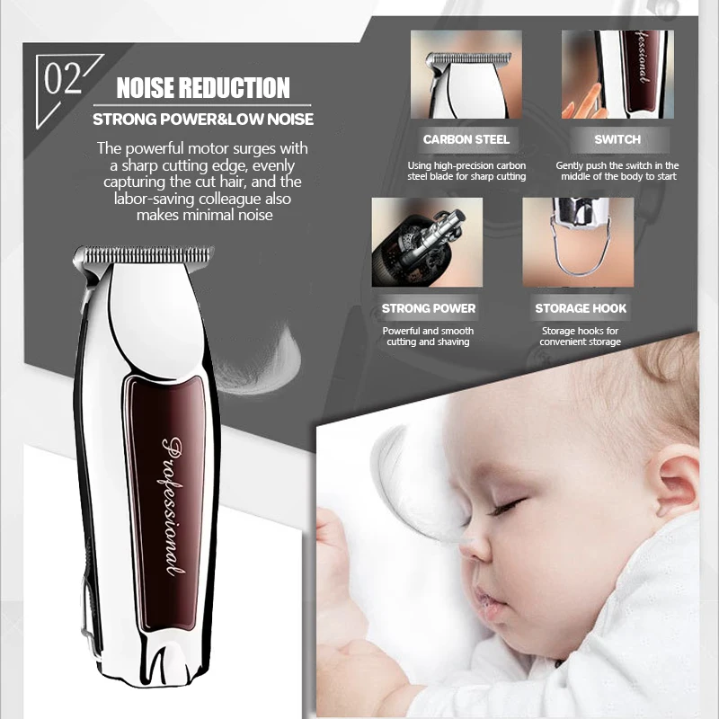 Kemei KM-9163 USB Rechargeable Professional Men Hair Trimmer Electric Low Noise Cordless Haircut Machine